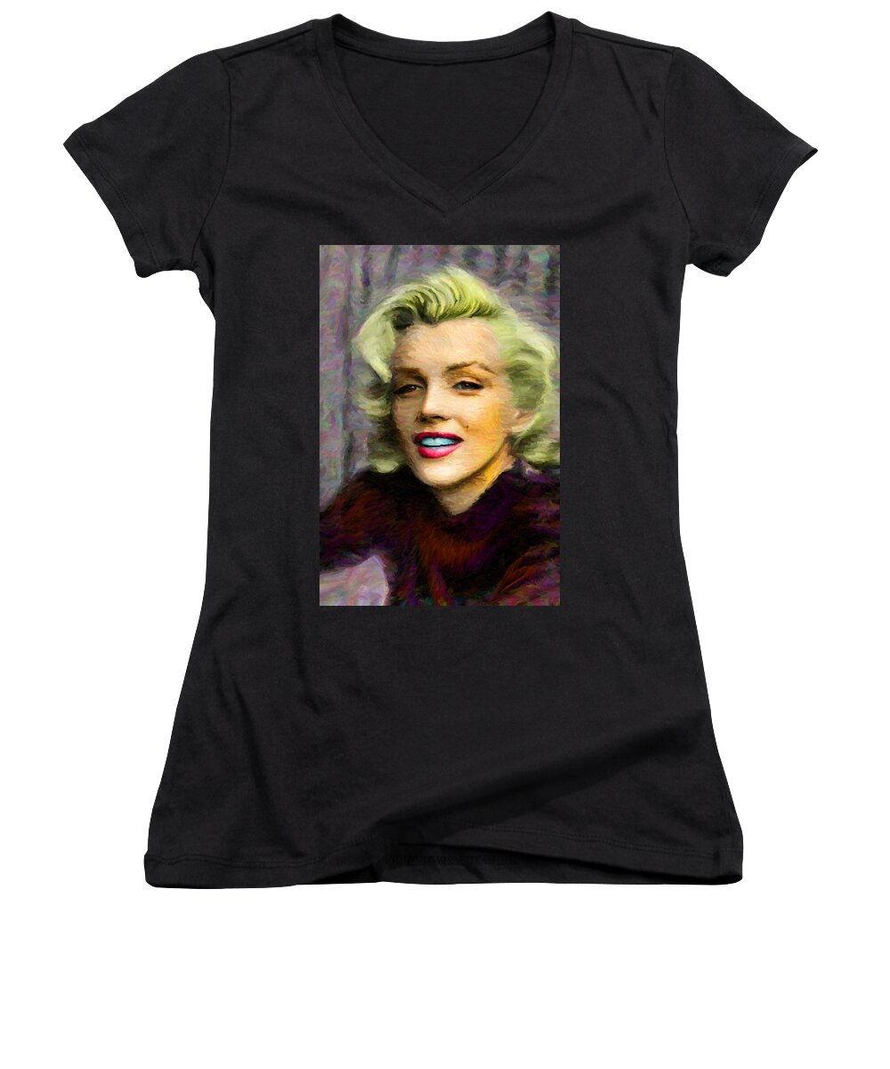 Marilyn Monroe Women's V-Neck featuring the digital art Marilyn Monroe by Caito Junqueira
