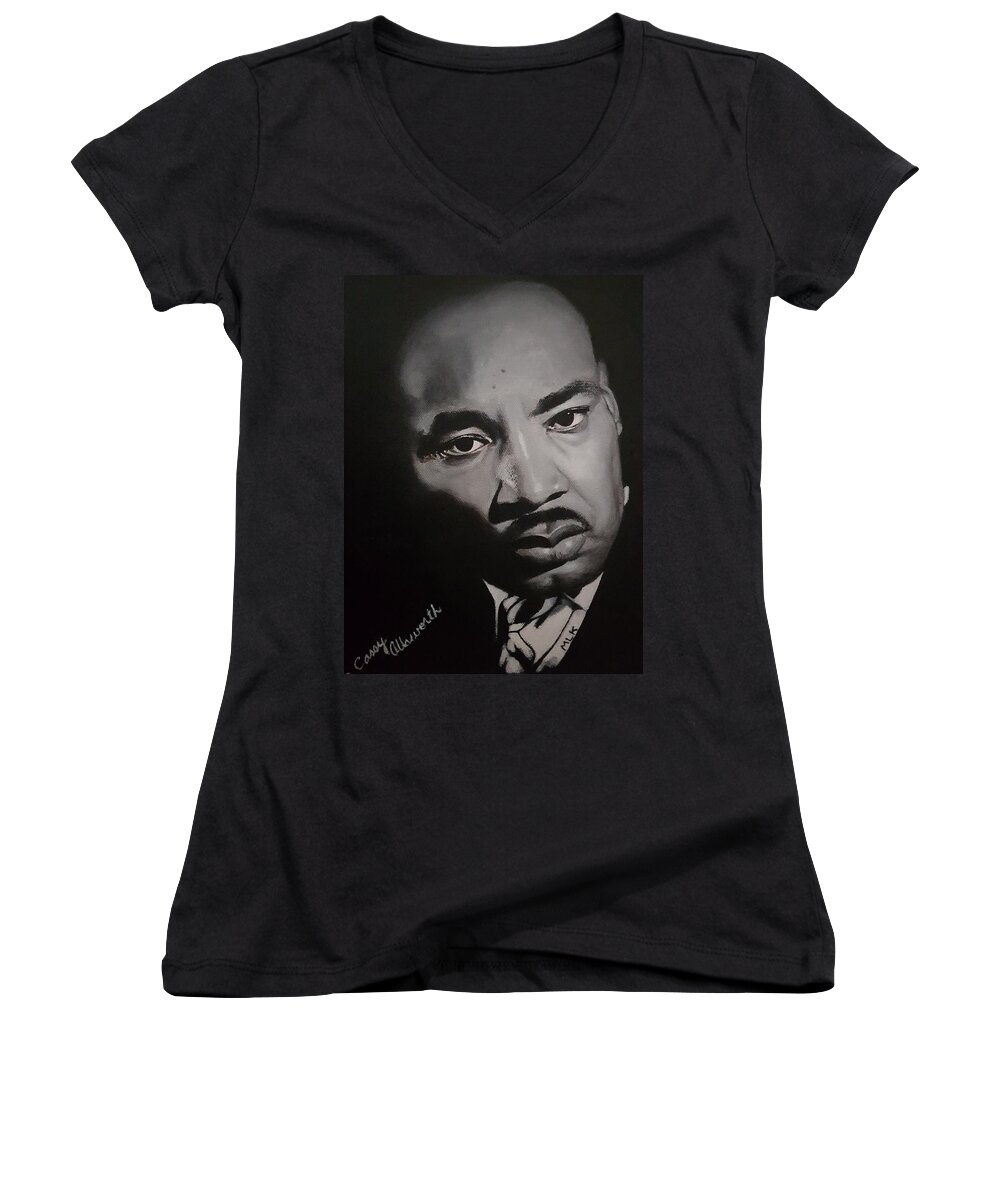 Martin Luther King Women's V-Neck featuring the painting Martin Luther King by Cassy Allsworth