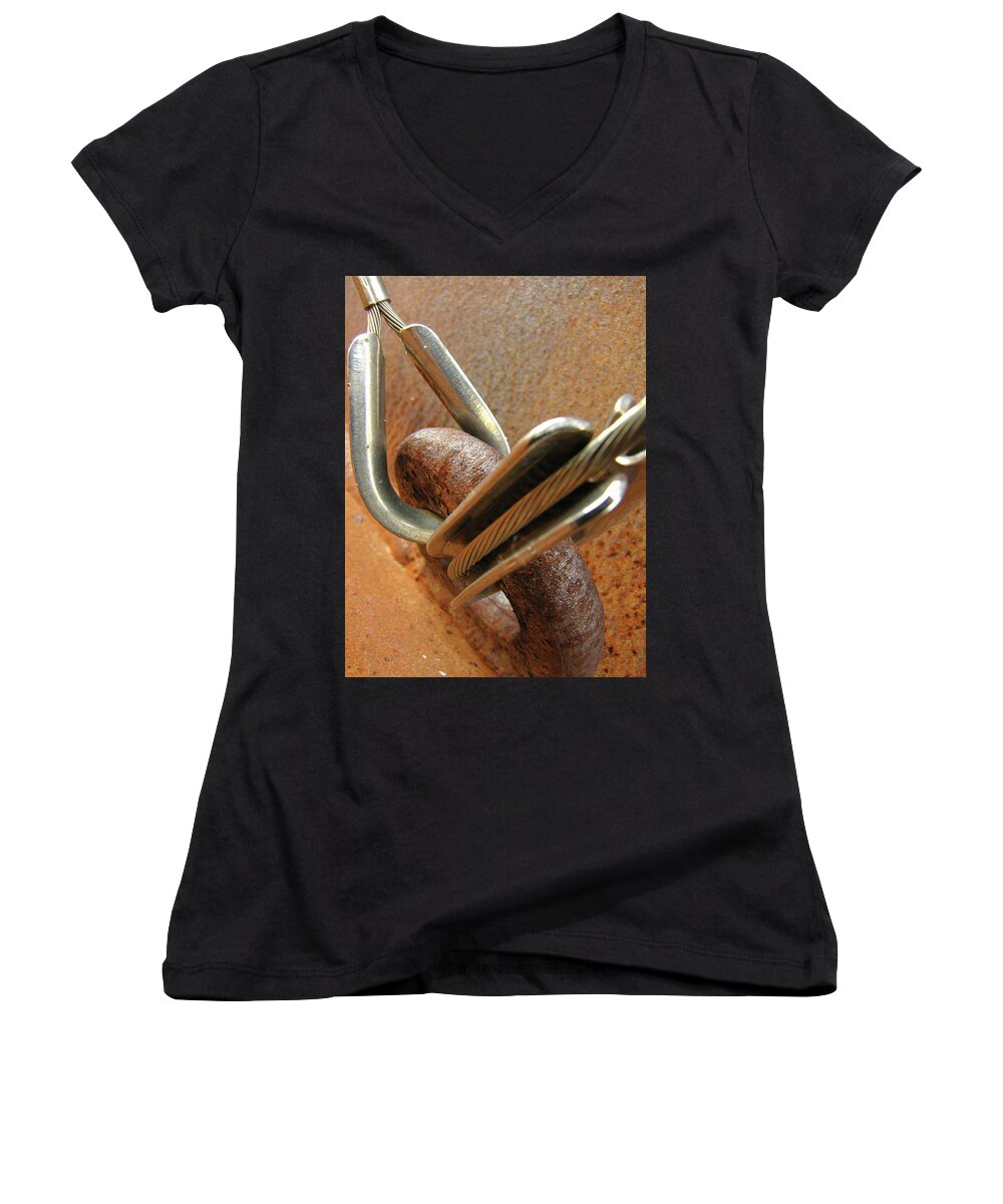 Rust Women's V-Neck featuring the photograph Mediation of Conflict by Char Szabo-Perricelli
