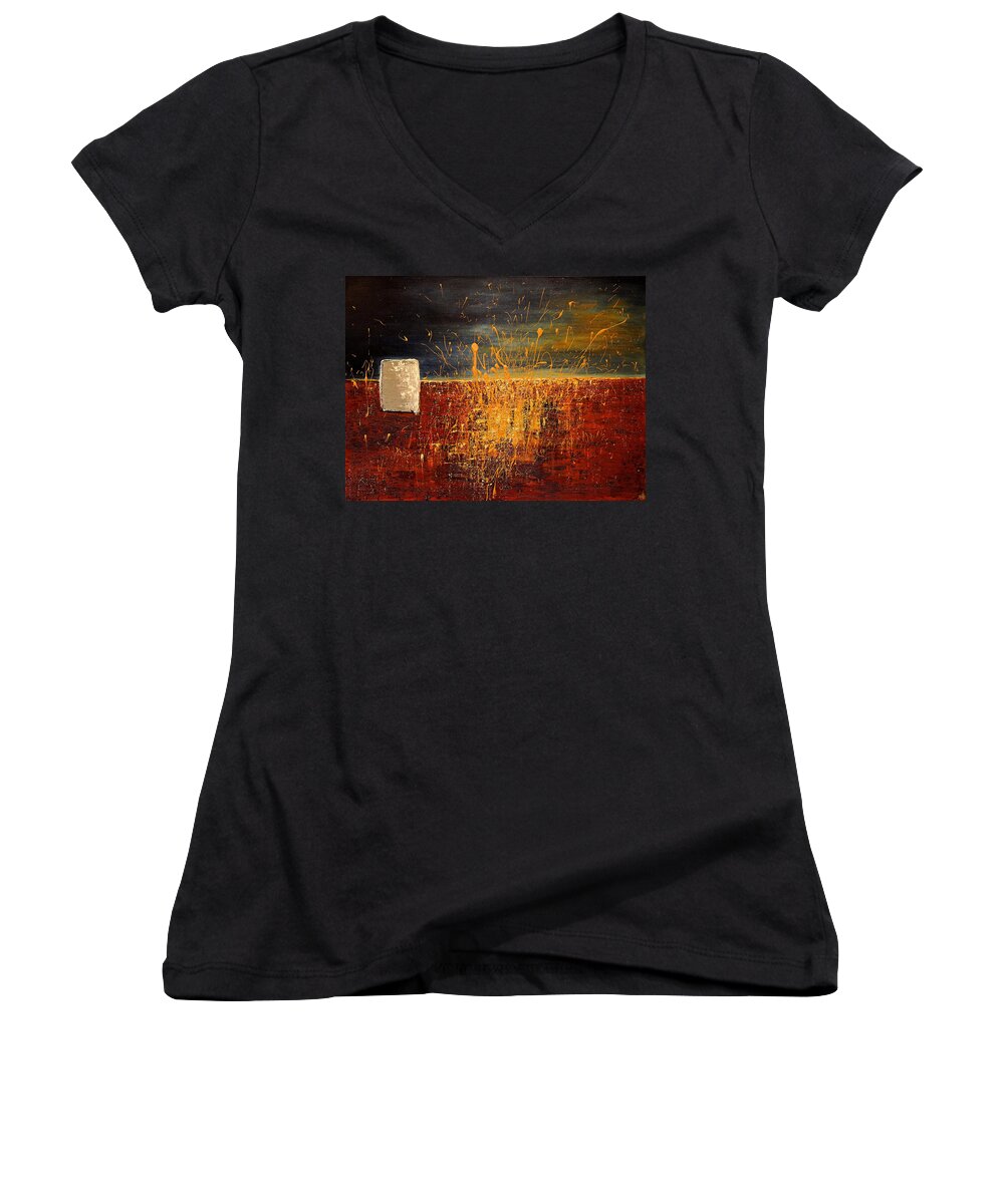 Midnight Women's V-Neck featuring the painting Midnight Summer, St Pete Beach by Theresa Marie Johnson