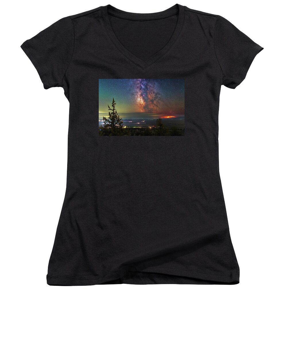 Astronomy Women's V-Neck featuring the photograph Milli Fire by Ralf Rohner