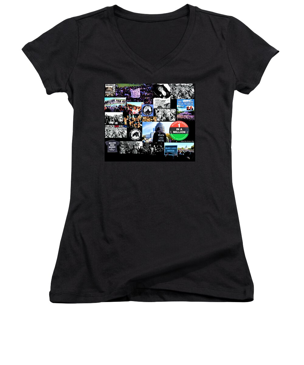 Million Man March Women's V-Neck featuring the digital art Million Man March Montage by Adenike AmenRa