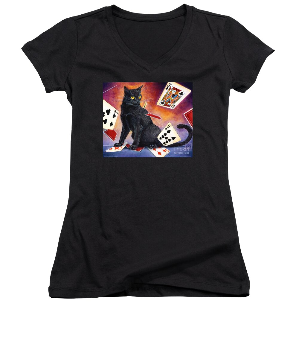 Cat Women's V-Neck featuring the painting Mischief Kitten by Melissa A Benson