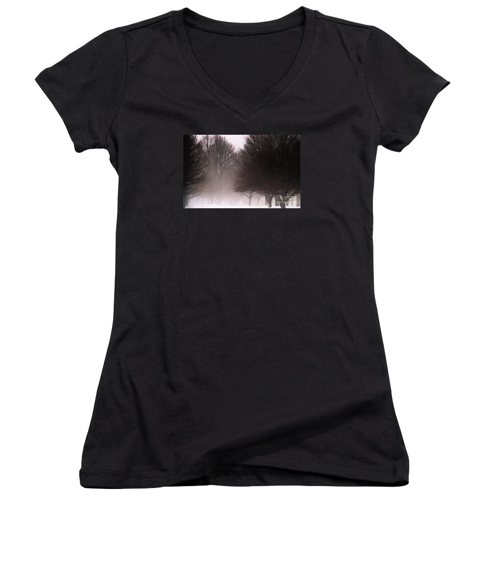 Tree Women's V-Neck featuring the photograph Misty by Linda Shafer