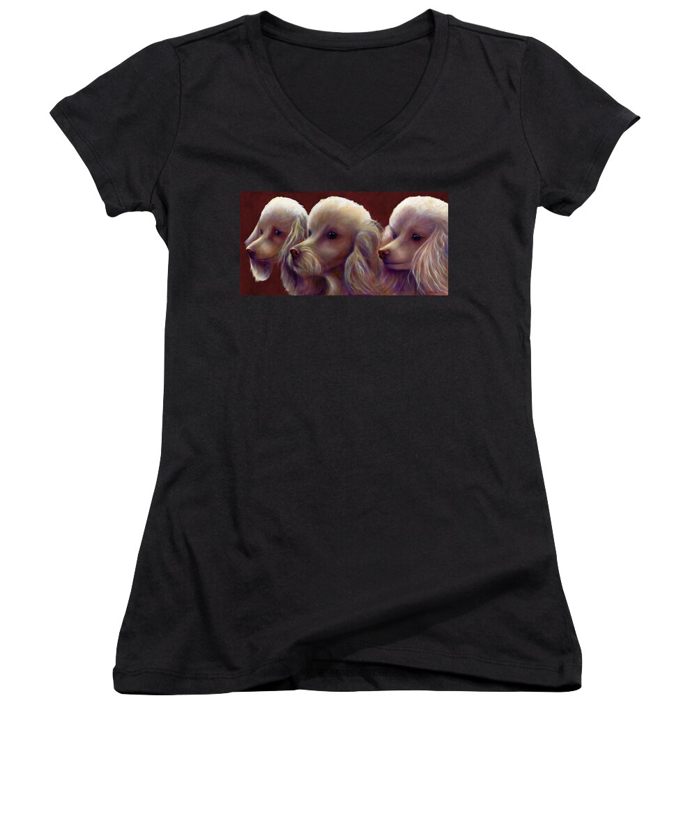 Dogs Women's V-Neck featuring the painting Molly Charlie and Abby by Shannon Grissom
