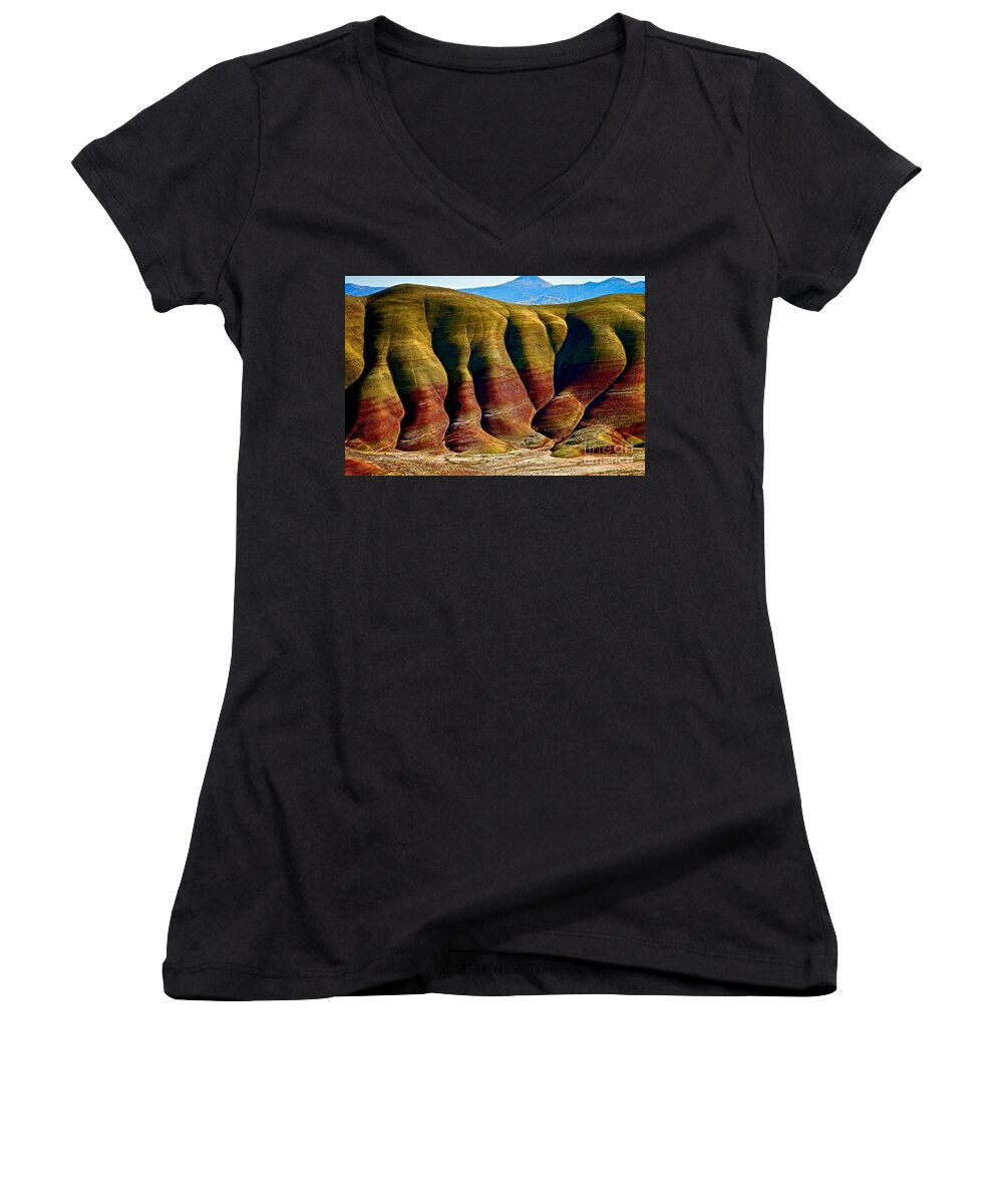 Painted Hills Women's V-Neck featuring the photograph Molten Hills by Michael Cinnamond
