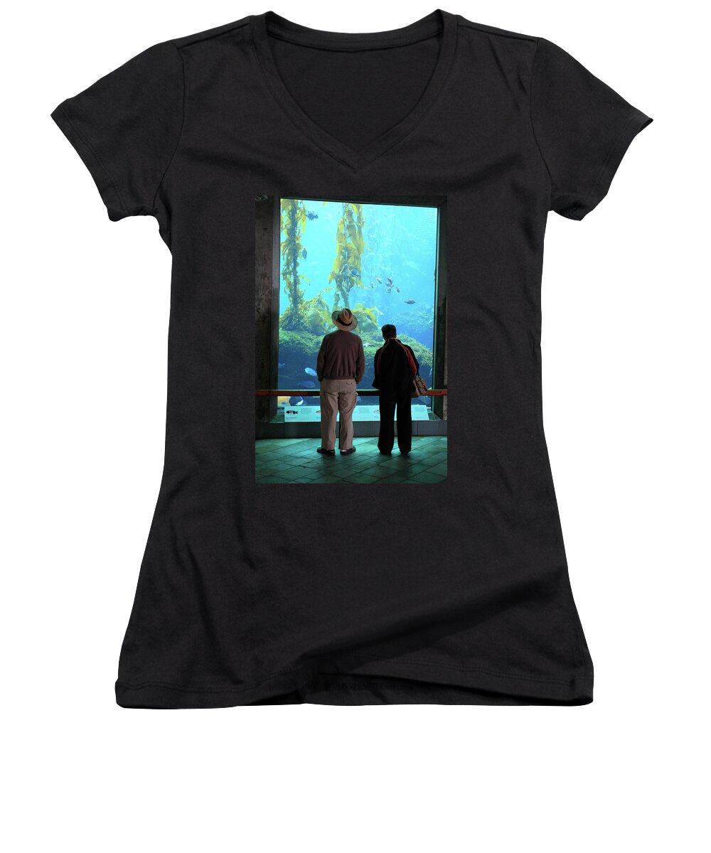 Aquarium Women's V-Neck featuring the photograph Monterey Bay Aquarium by Lou Ford