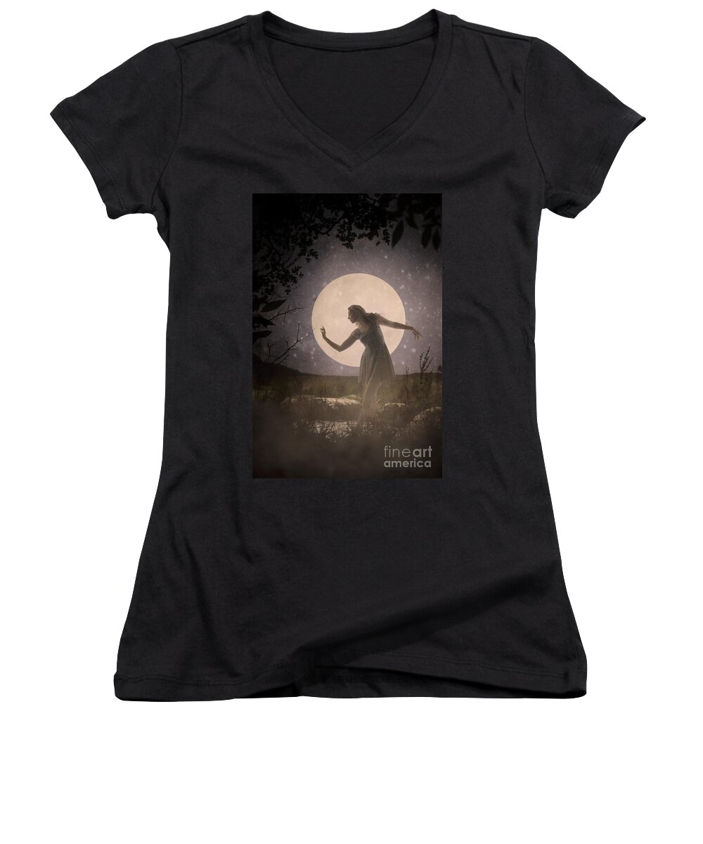 Moon Women's V-Neck featuring the photograph Moon Dance 001 by Clayton Bastiani