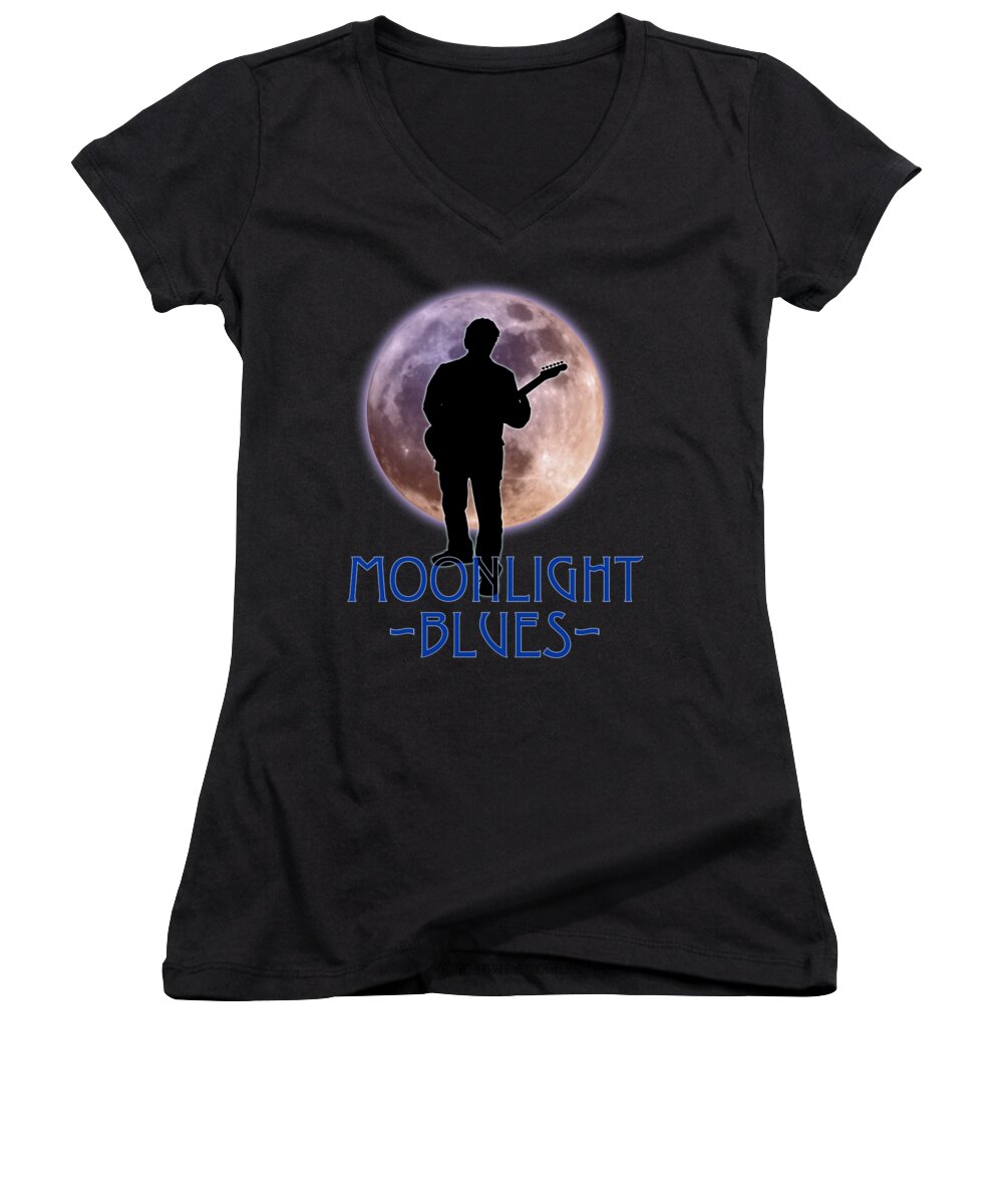 Blues Women's V-Neck featuring the photograph Moonlight Blues Shirt by WB Johnston