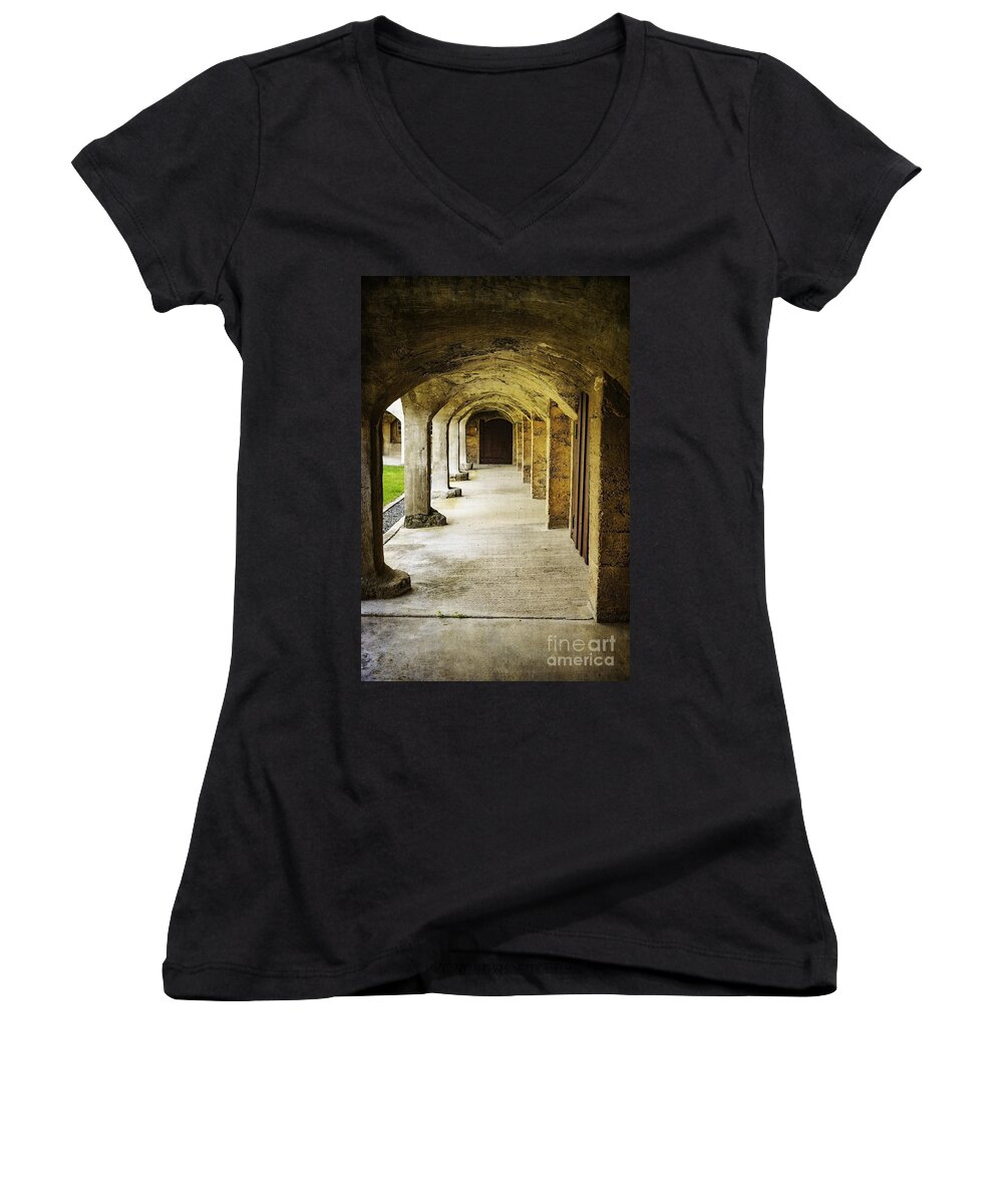 (calm Or Still) Women's V-Neck featuring the photograph Moravian Pottery and Tile Works by Debra Fedchin