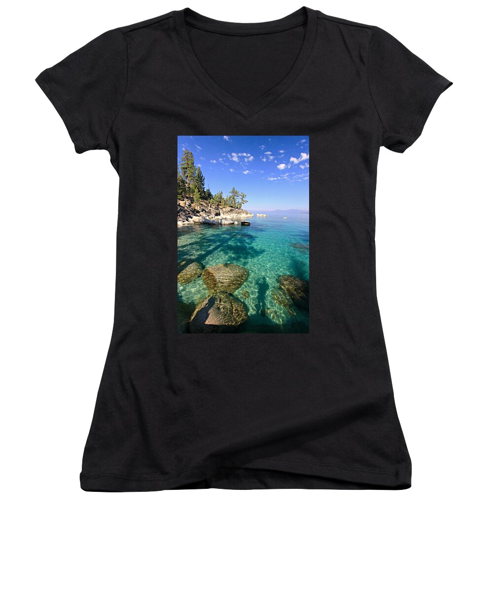 Lake Tahoe Women's V-Neck featuring the photograph Morning Glory at The Cove by Sean Sarsfield
