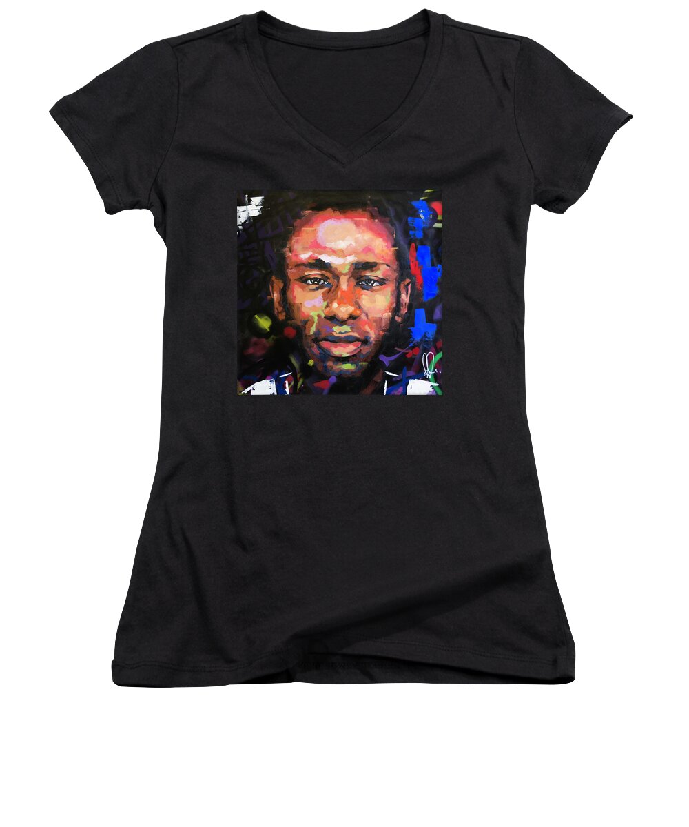 Mos Def Women's V-Neck featuring the painting Mos Def by Richard Day