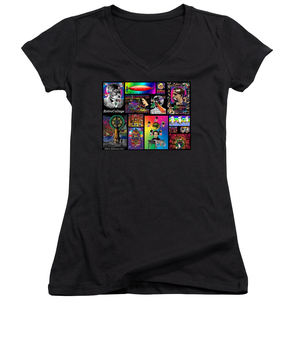 Mosaic Women's V-Neck featuring the digital art Mosaic of RetroCollage I by Eric Edelman