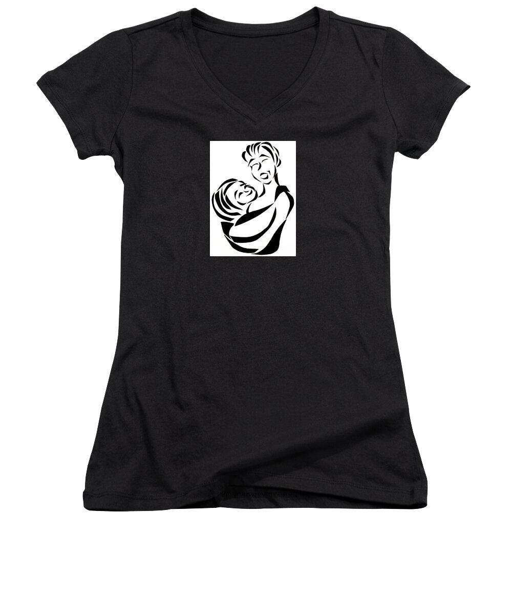 Mother Women's V-Neck featuring the mixed media Mother and Child by Delin Colon