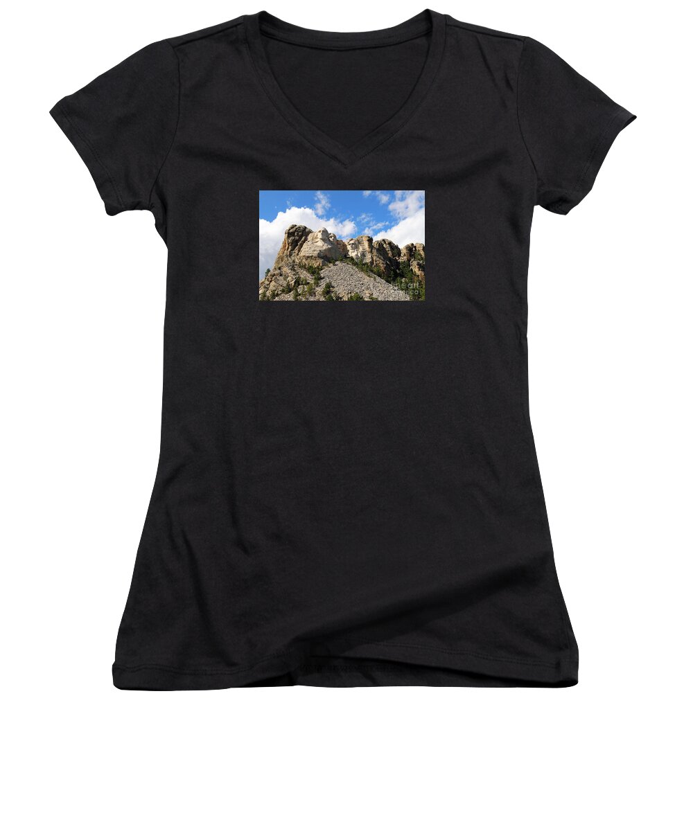 Mount Rushmore Women's V-Neck featuring the photograph Mount Rushmore 8848 by Jack Schultz