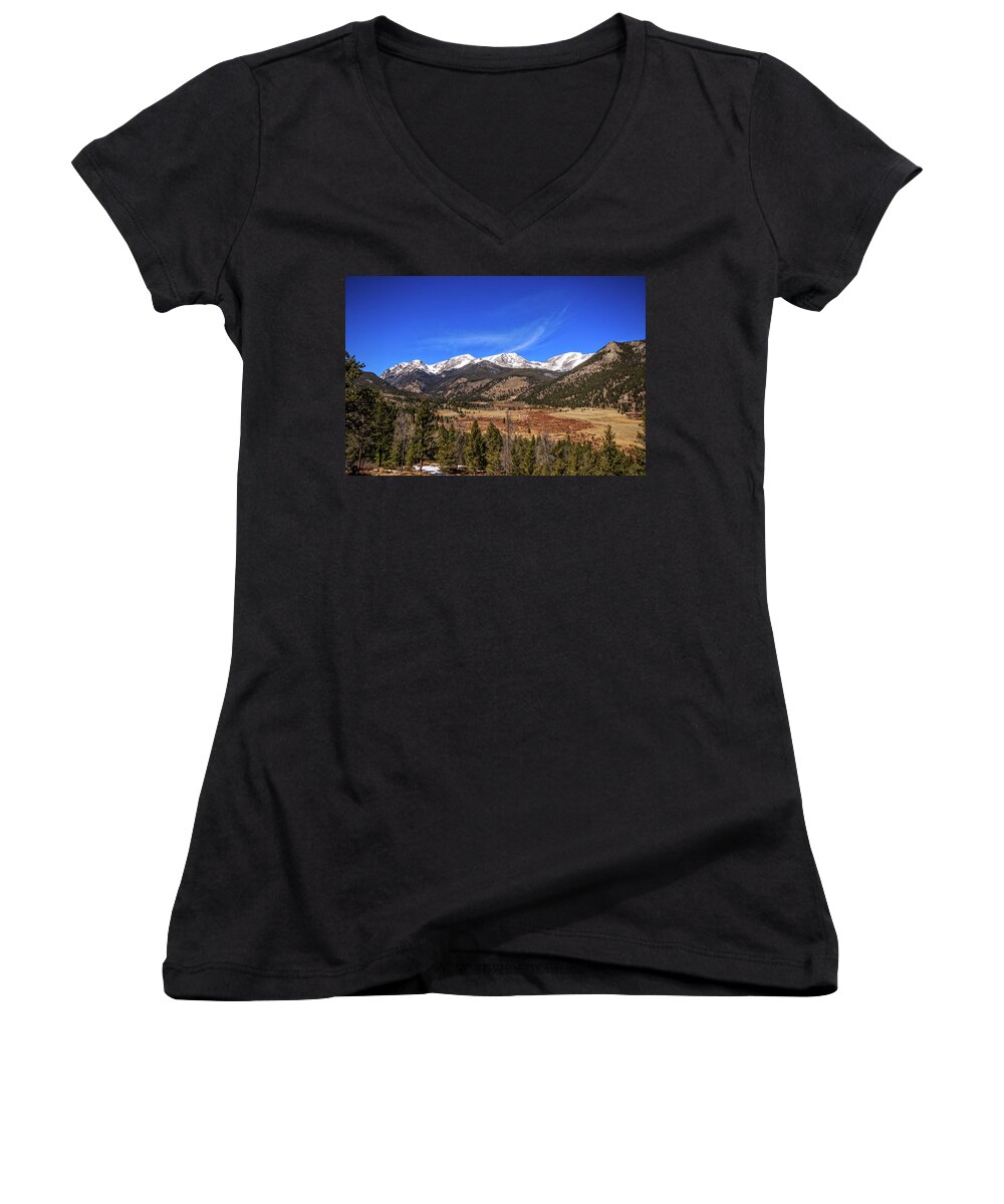  Women's V-Neck featuring the photograph Mountain View from Fall River Road in Rocky Mountain National Pa by Peter Ciro