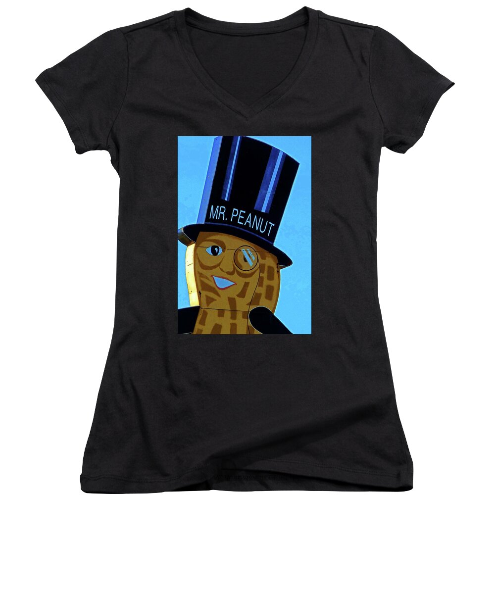 Fort Smith Women's V-Neck featuring the photograph Mr Peanut 2 by Ron Kandt