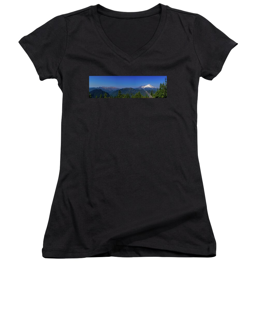 Panoramic Women's V-Neck featuring the photograph Mt. Baker Pan by Tim Dussault