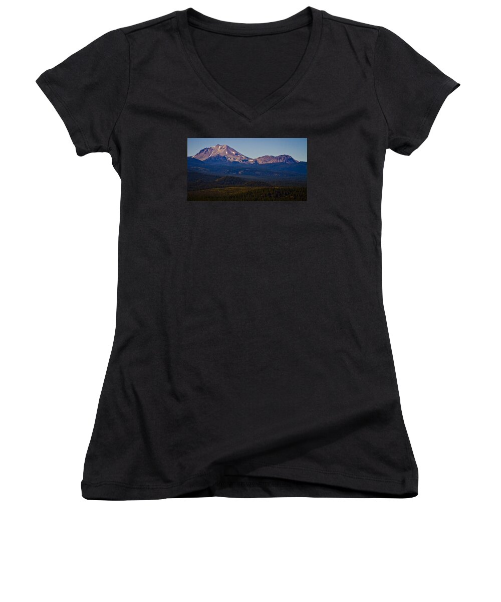 Mt Lassen Women's V-Neck featuring the photograph Mt Lassen and Chaos Crags by Albert Seger