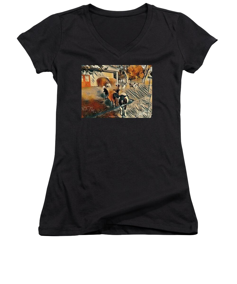 My Sheep Herd.i Love My Sheep .painterartistfins Sheep Women's V-Neck featuring the painting MY SHEEP put a smile on my face, every morning by PainterArtist FIN