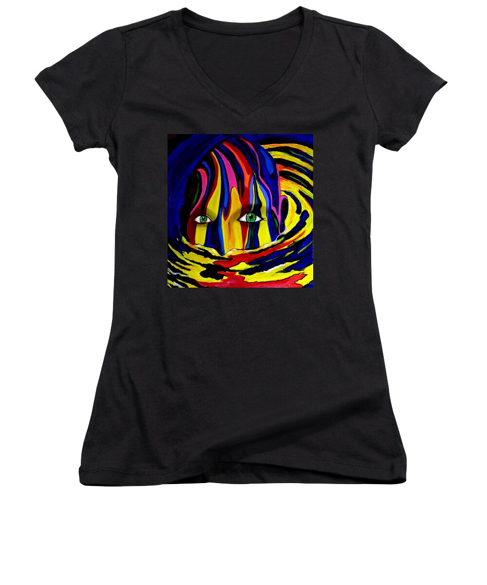 Mystery Women's V-Neck featuring the painting Mystic Waters by Pj LockhArt