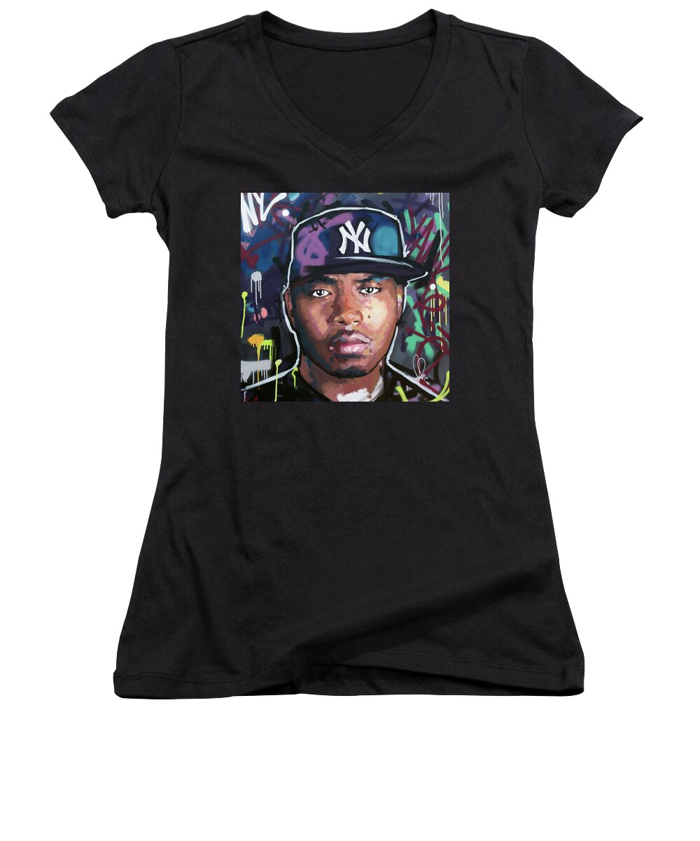 Naz Women's V-Neck featuring the painting Nas by Richard Day