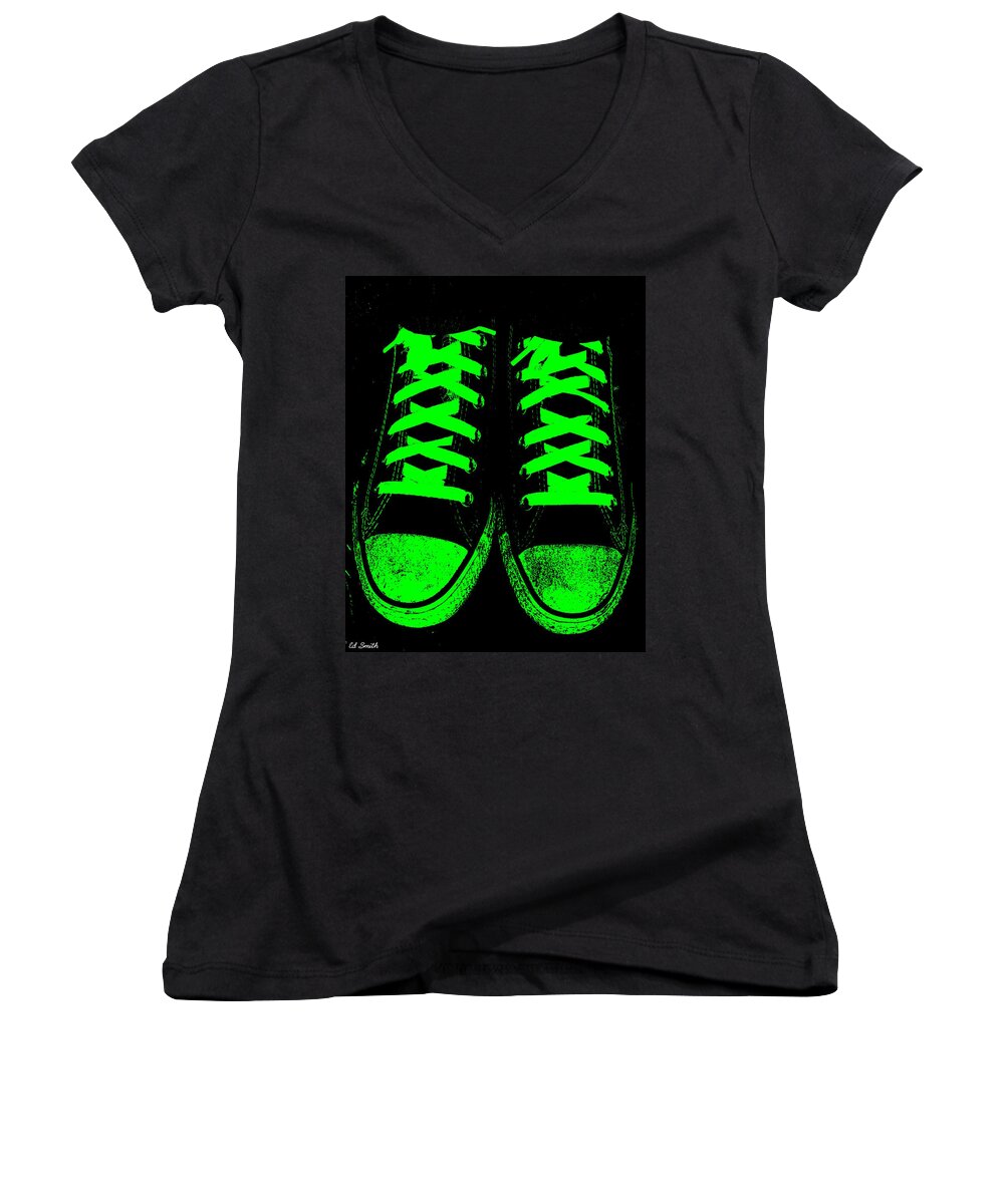 Neon Nights Women's V-Neck featuring the photograph Neon Nights by Edward Smith