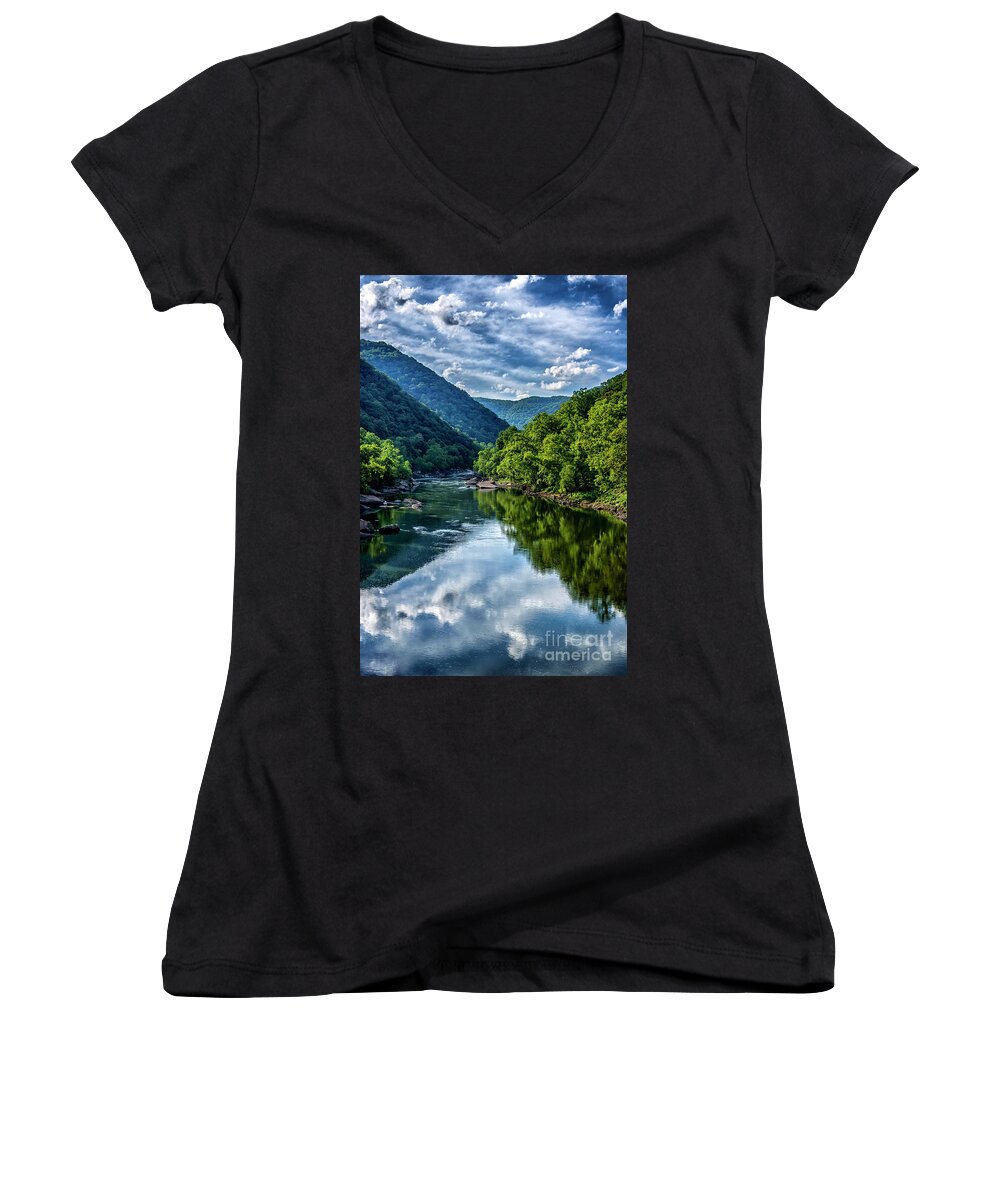 New River Gorge Women's V-Neck featuring the photograph New River Gorge National River 3 by Thomas R Fletcher