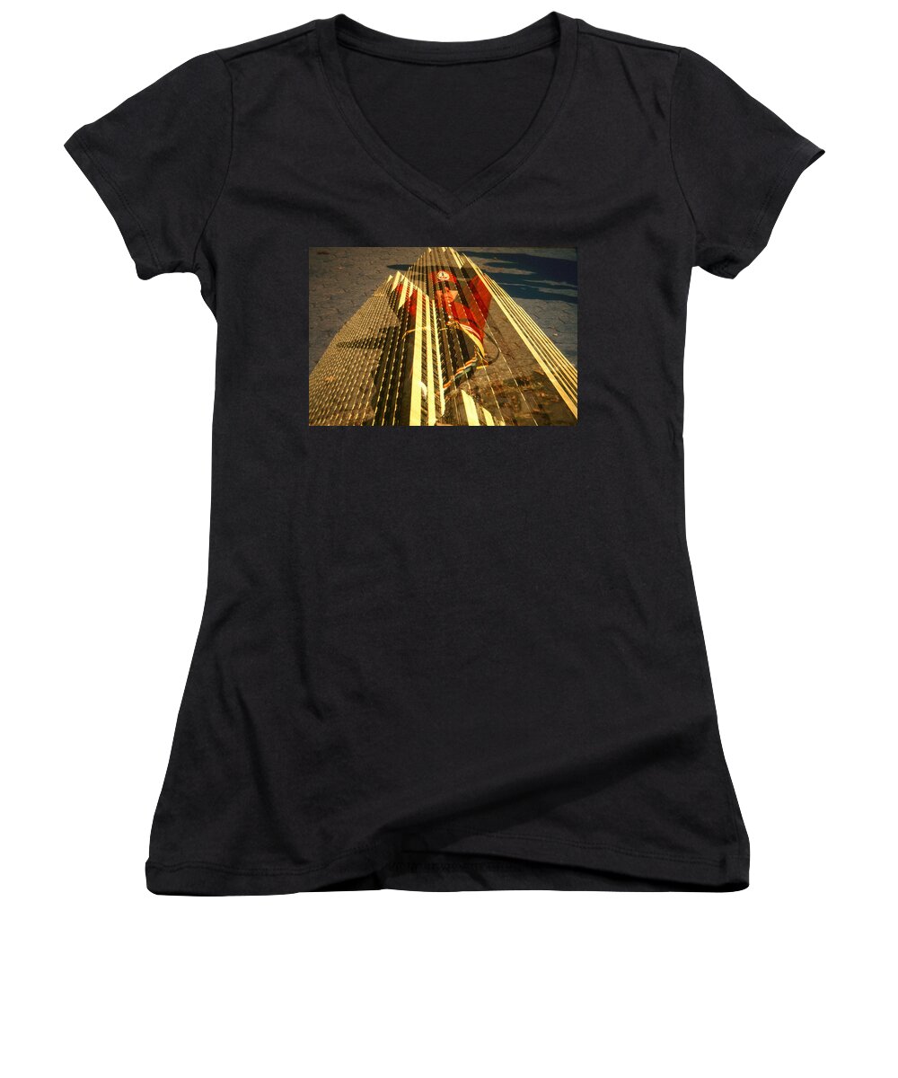 New+york+city Women's V-Neck featuring the photograph New York City Jogger - Fantasy Art Collage by Peter Potter