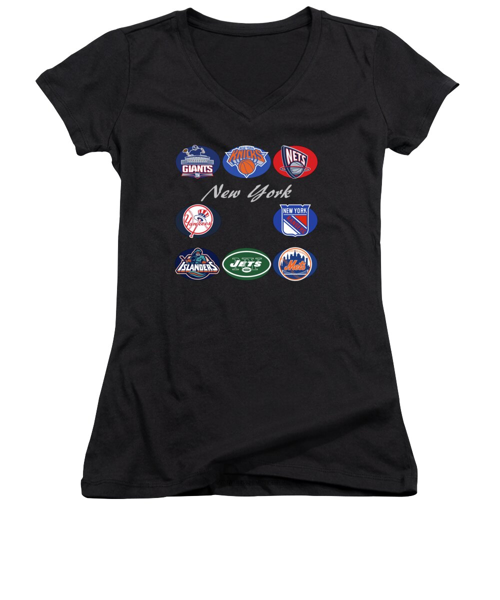 New York Women's V-Neck featuring the digital art New York Professional Sport Teams Collage by Movie Poster Prints