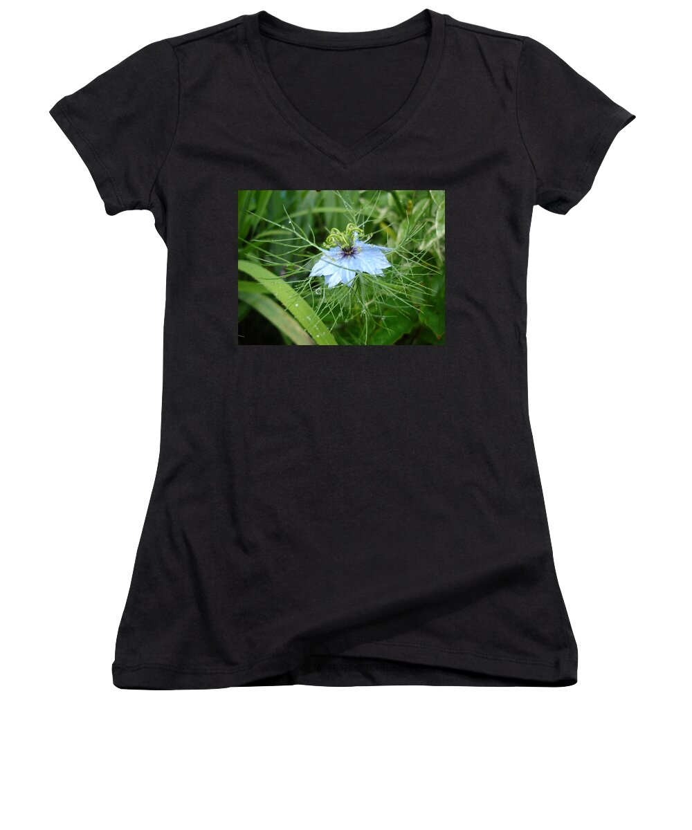 Flower Women's V-Neck featuring the photograph Nigella in spring rain by Susan Baker