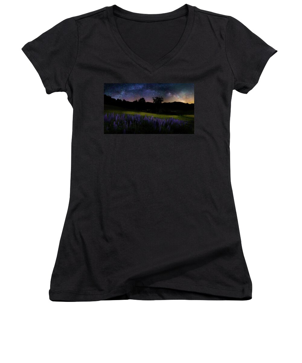 Milky Way Women's V-Neck featuring the photograph Night Flowers by Bill Wakeley