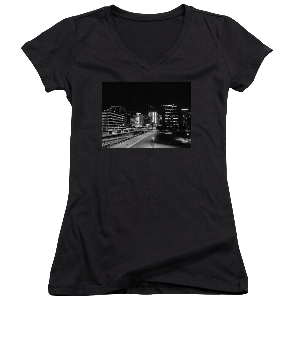 Texas Medical Center Women's V-Neck featuring the photograph Night In the Medical Center by Joshua House