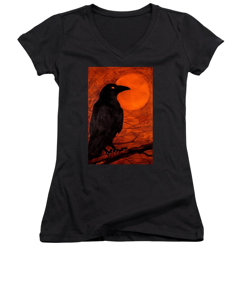 Crow Women's V-Neck featuring the painting Night Watch by Jason Reinhardt