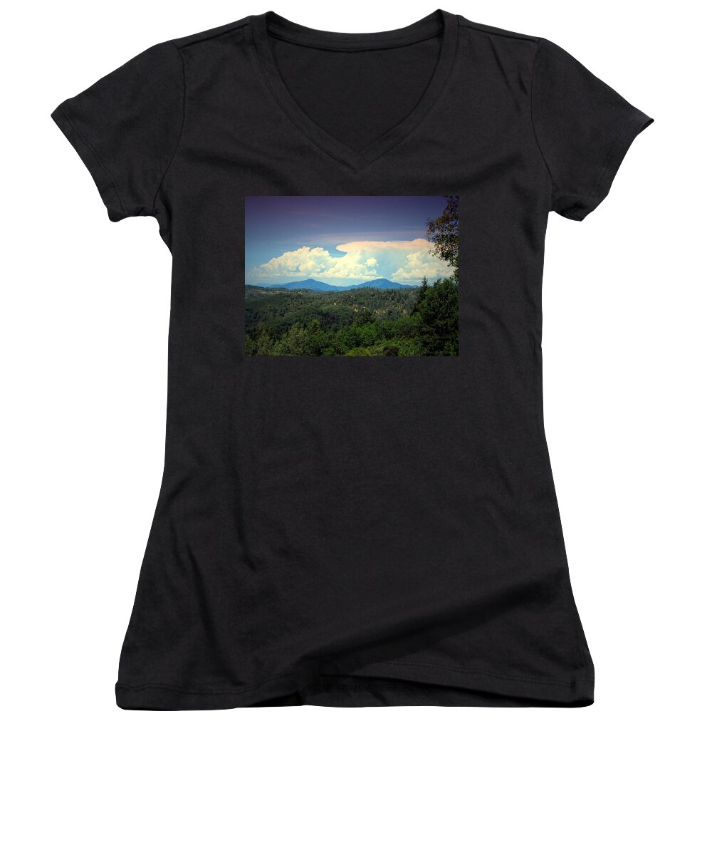 Clouds Women's V-Neck featuring the photograph Oakrun Thunderstorm by Joyce Dickens