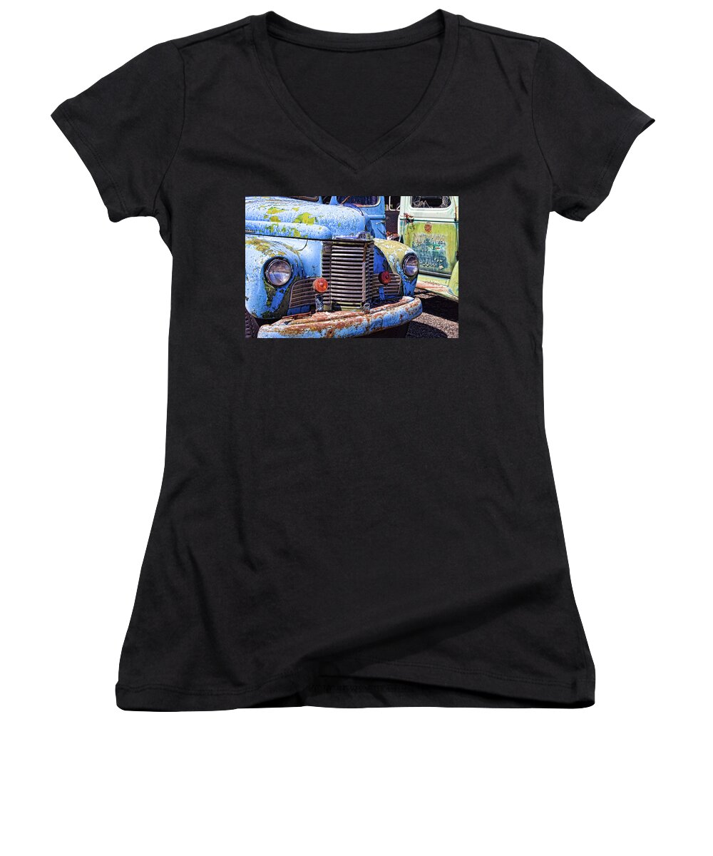 Old Cars Women's V-Neck featuring the photograph Old and rusty by Tatiana Travelways