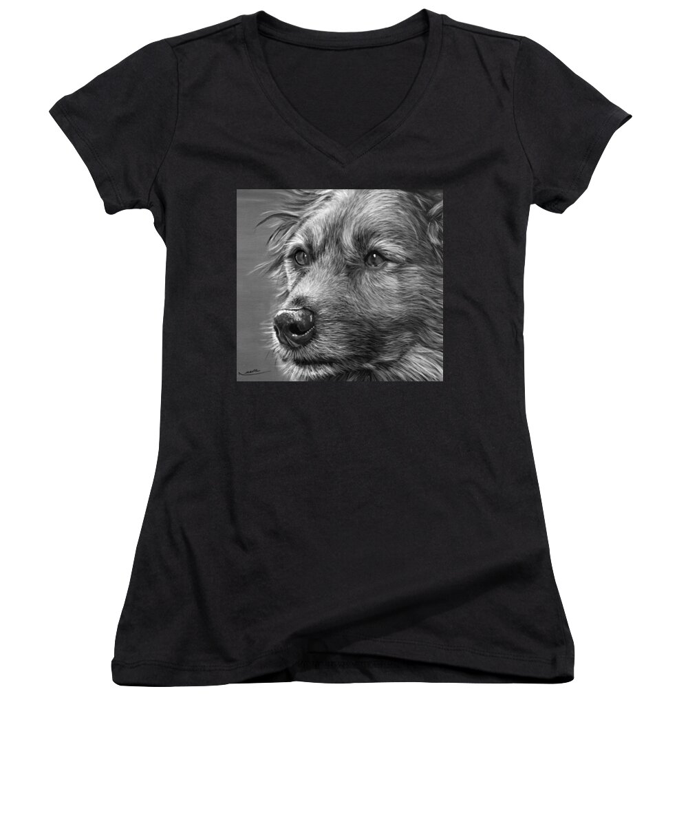 Dog Women's V-Neck featuring the painting Old Charlie by John Neeve