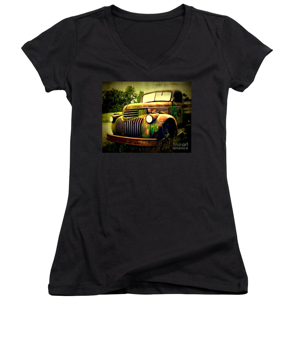 Truck Women's V-Neck featuring the photograph Old Flatbed 2 by Perry Webster