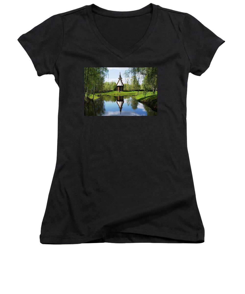 Church Women's V-Neck featuring the photograph Old World Church by Julia Ivanovna Willhite