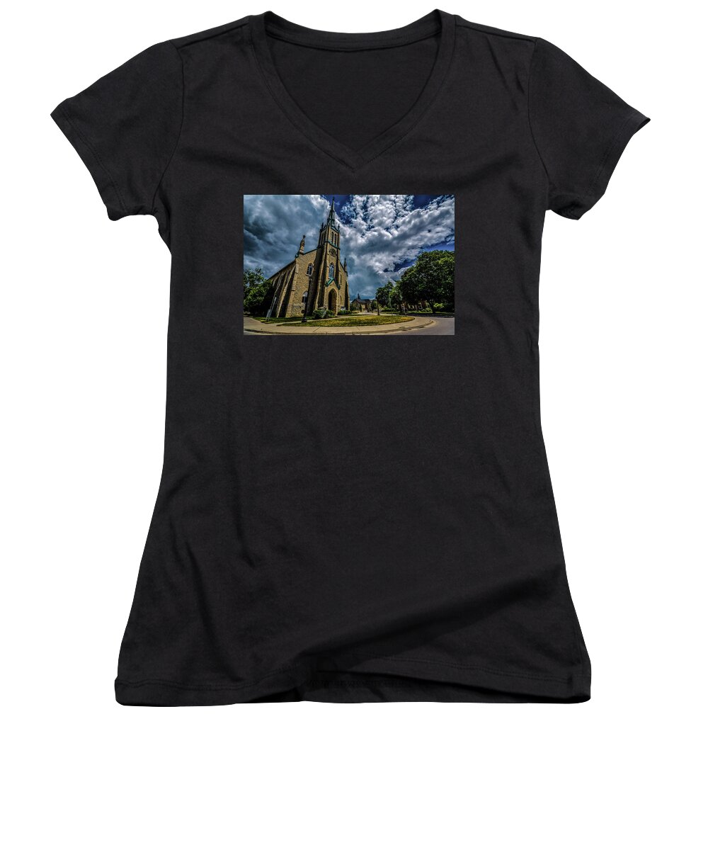 Churches Women's V-Neck featuring the photograph On Guard For Thee by Karl Anderson