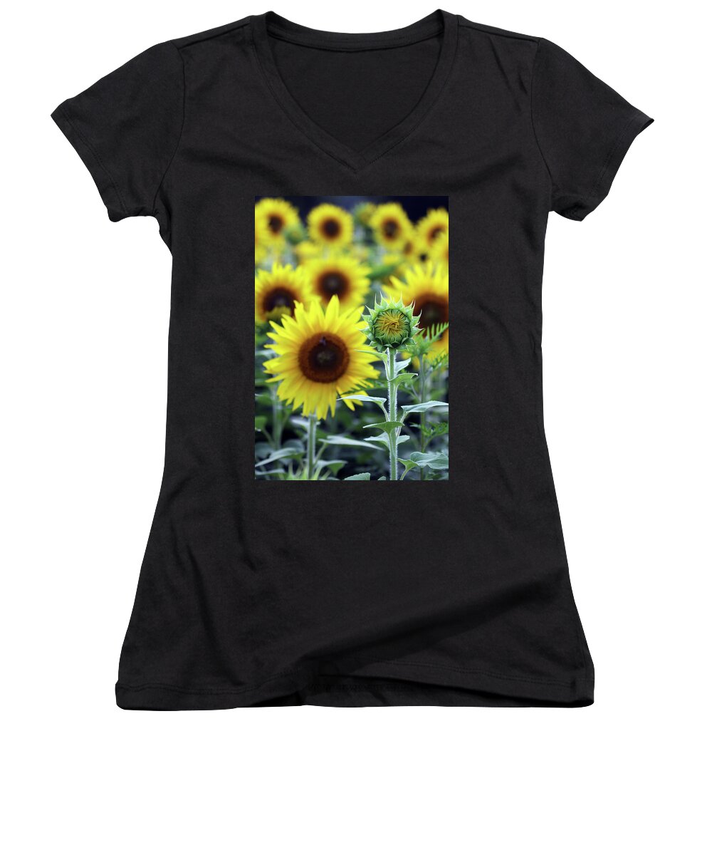One Lonely Bud Women's V-Neck featuring the photograph One Lonely Bud by Jennifer Robin