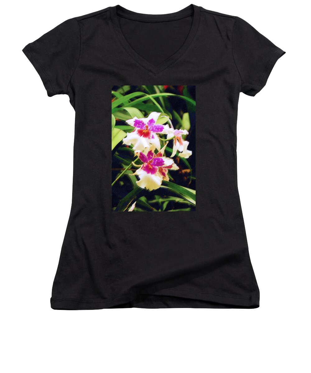 Orchids Women's V-Neck featuring the painting Orchids 1 by Sandy MacGowan