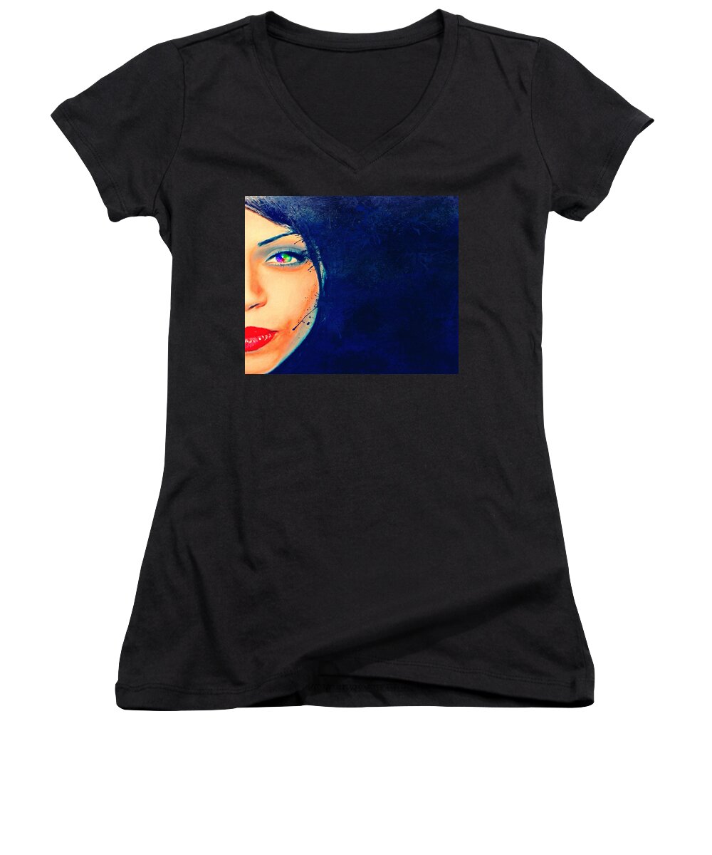 Abstract Women's V-Neck featuring the painting Out of the Blue by Mark Taylor