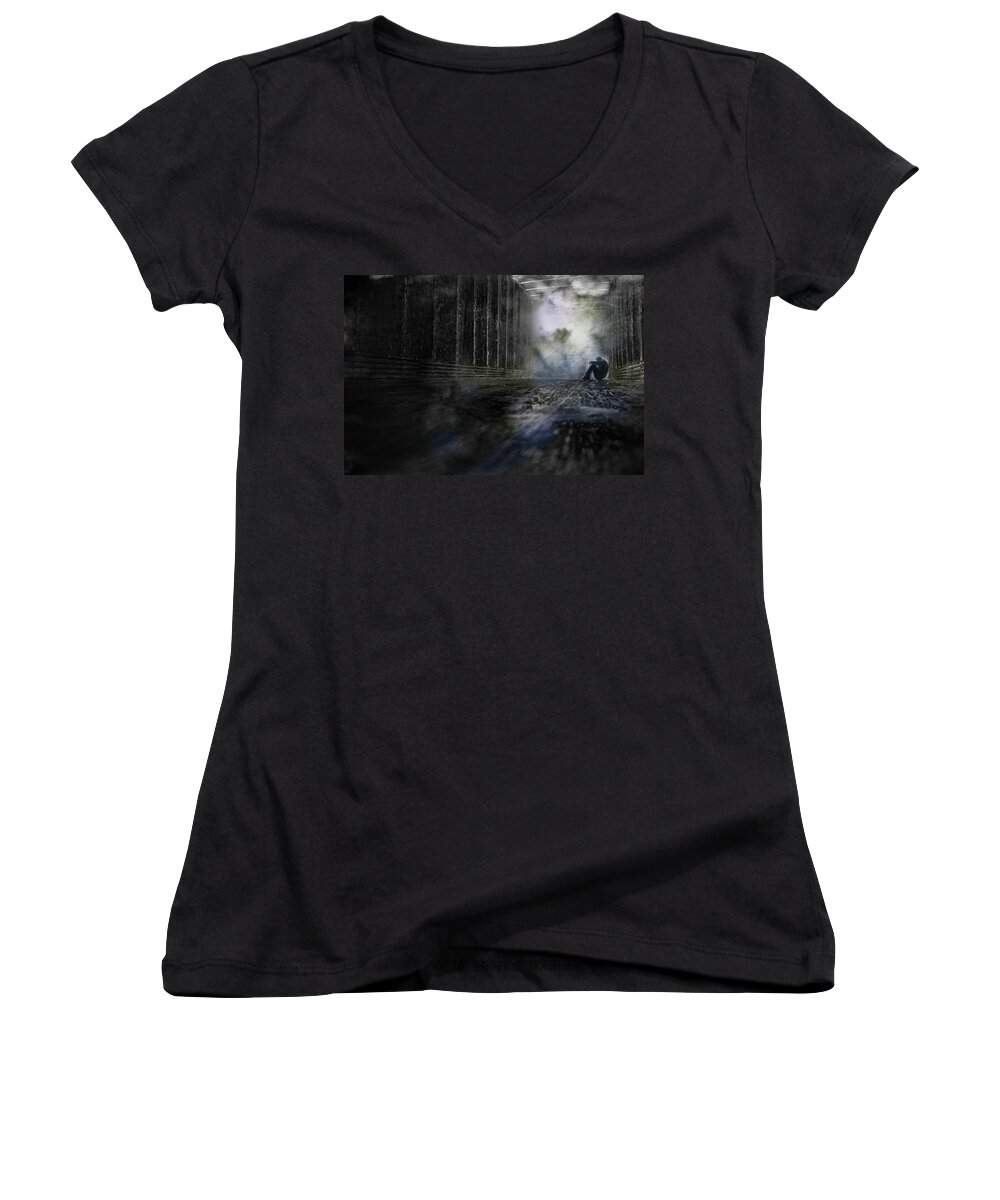 Self Portrait Women's V-Neck featuring the photograph Out of the Storm by Gray Artus