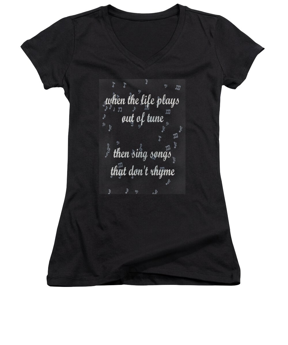 Life Women's V-Neck featuring the digital art Out of tune black by Keshava Shukla