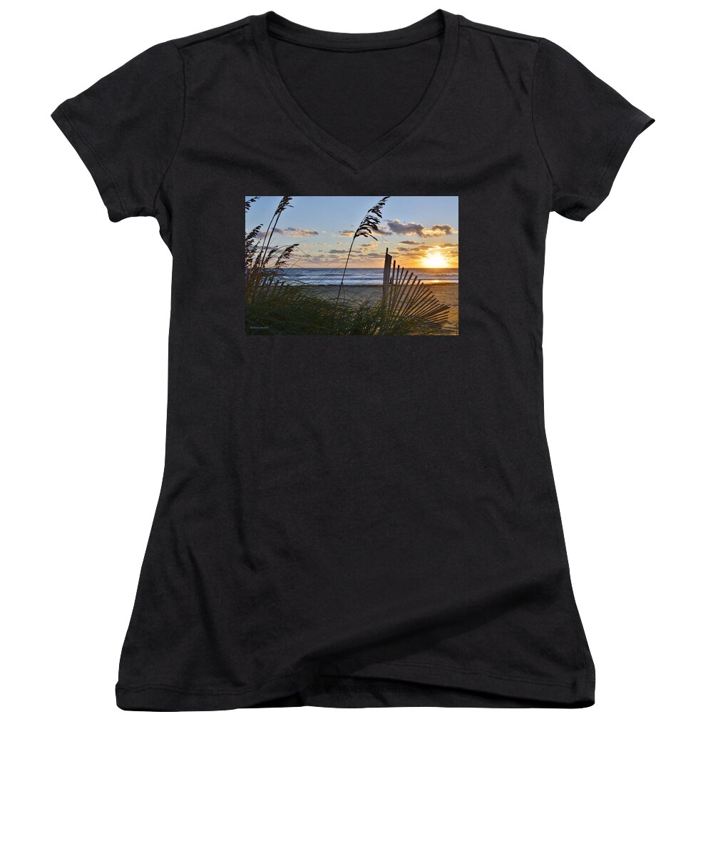 Obx Sunrise Women's V-Neck featuring the photograph Outer Banks Sunrise by Barbara Ann Bell