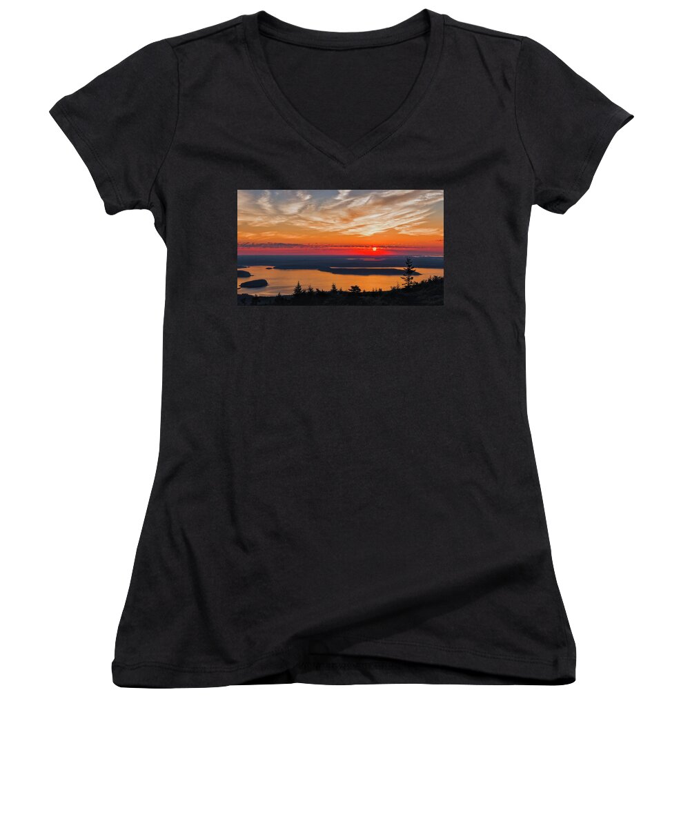 Landscape Women's V-Neck featuring the photograph Overlooking Frenchman Bay by John M Bailey