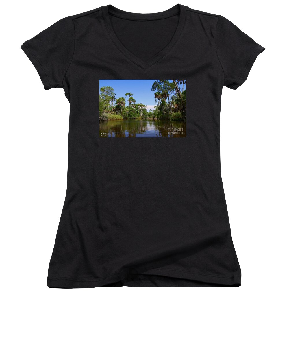Otter Creek Women's V-Neck featuring the photograph Paddling Otter Creek by Barbara Bowen