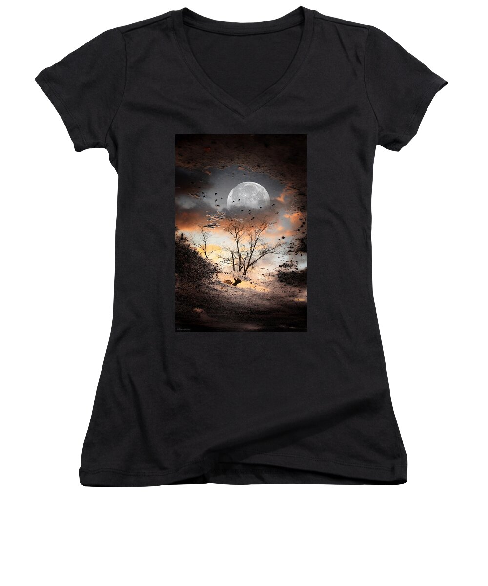Moon Women's V-Neck featuring the photograph Painted Puddle by Gray Artus