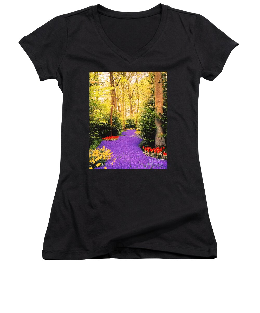 Purple Hyacinth Women's V-Neck featuring the photograph Peace, Like a River by Cindy Schneider